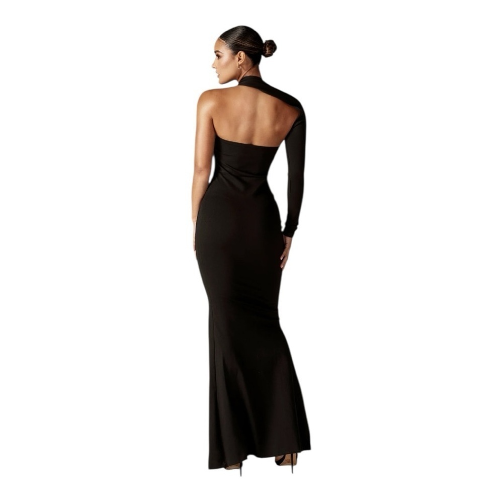 ALIAVA Lilux One Shoulder Modern Maxi Dress Black Formal Gown Size Large NWT - Picture 11 of 15